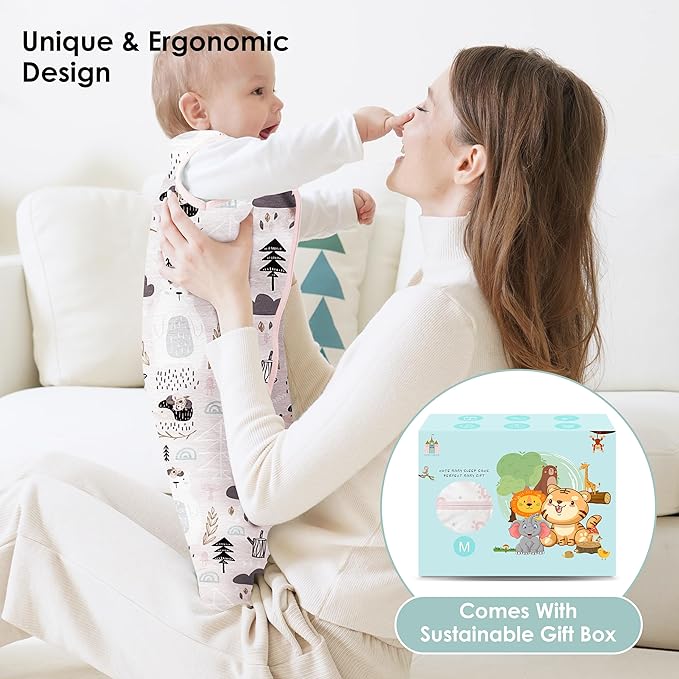 Cute Castle Baby Sleep Sack 0-6 Months - Lightweight 100% Cotton 2-Way Zipper TOG 0.5 Infant Wearable Blanket, Newborn Essentials Toddler Sleep Clothes, 3 Pack(Pink, Bear, Bear Claw)