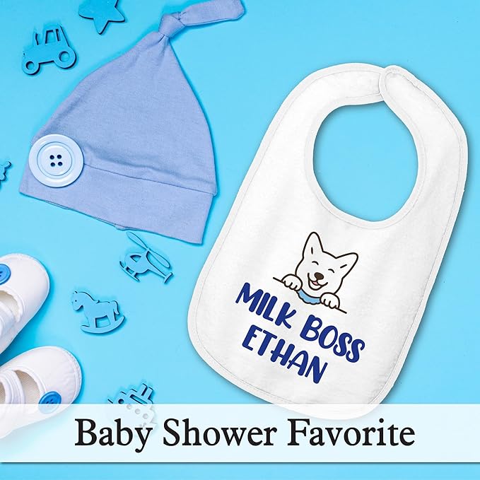 Personalized Baby Bib – Soft Cotton Terry, Cute Jindo Dog Design with Custom Text (1-2 Lines) – Newborns & Toddlers