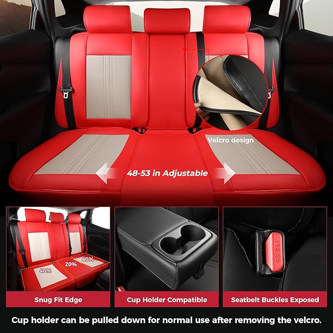 FREESOO Leather Car Seat Covers Full Set, Beige Red Seat Covers for Cars SUV Trucks, Waterproof Car Seat Cover Back Seat and Front, Luxury Auto Seat Covers Protector Cushion Fit for Most Vehicles