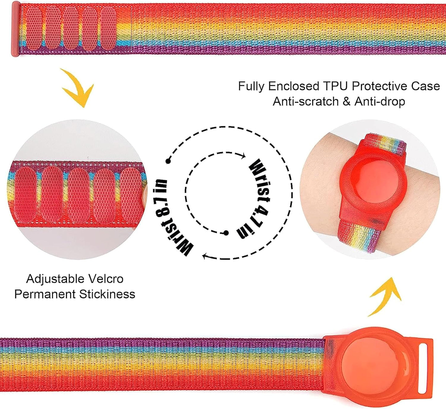 2 Pack AirTag Bracelet for Kids, Apple Air Tag Protective Cover with Nylon Wristband, Anti Lost GPS Trackers Case Cover Elastic Watch Band for Toddlers Girls Boys Elders (Rainbow,Blue)
