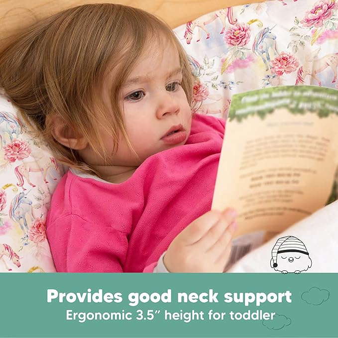 Toddler Pillow with Pillowcase - 13x18 My Little Dreamy Kids Travel Bed Pillows for Sleeping, Organic Cotton Small Pillowcase, Soft & Breathable, Machine Washable, Toddlers 2-5 Years Old (Fantasy)