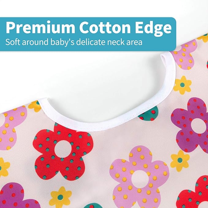 3 Pcs Long Sleeved Bib Set|Baby Waterproof Bibs with Pocket Bundle|Toddler Bib with Sleeves|Stain Resistance Smock 6-24 Month