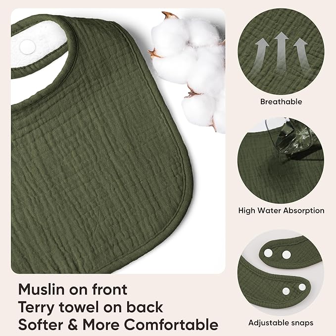 Bearmoss Muslin Baby Drooling Bibs 8 Pack, 100% Cotton Square Adjustable Bandana Bibs Gift for Baby Girls Boys Teething Drool