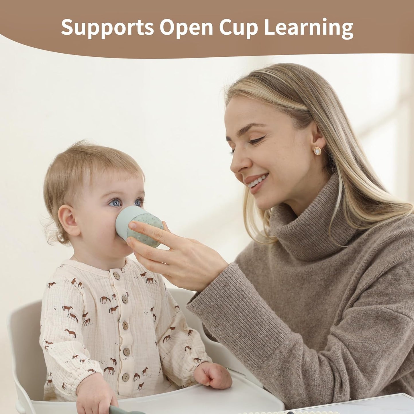 Moonkie Silicone Baby Cup 4 Months+ | Open Training Drinkware for Infants with Confetti Sprinkles | Baby-Led Weaning Essential | 2 oz (Mint, 1 Pack)