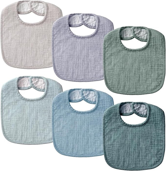 6-Pack Muslin Baby Bibs for Unisex Boys Girls, Cotton Baby Drool Bibs, Drooling and Teething Bibs for Infant