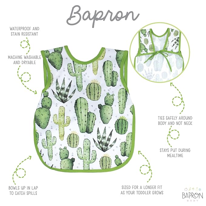 BapronBaby Desert Cactus Bapron - No Neck Tie Safer Bib for Baby & Toddler - Soft Waterproof Stain Resistant - Machine Washable - Sz Baby/Toddler 6m-3T