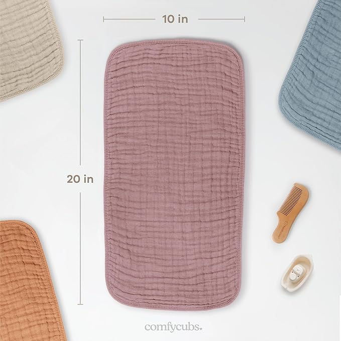 Comfy Cubs Muslin Burp Cloths 20" x 10", Pack of 10 - Large, 6-Layer, Ultra Absorbent 100% Cotton for Baby Drool and Messes - Soft, Safe & Gentle Baby Burp Cloths for Boys & Girls - Multi Girl