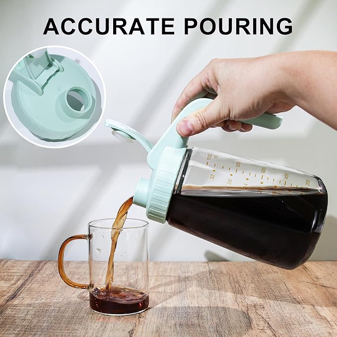 34oz Breast Milk Pitcher, Breast Milk Storage Containers for Fridge, Breastfeeding Essentials with Sealing Ring, No Leak Glass Pitcher with Handle and Lid for Ice Tea Juice Green