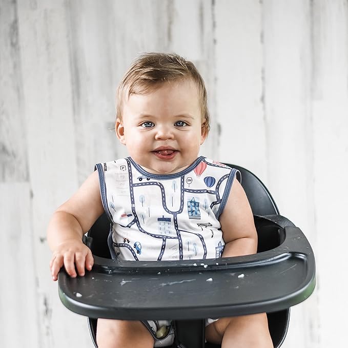 BapronBaby Tiny Town Bapron - No Neck Tie Safer Bib for Baby & Toddler - Soft Waterproof Stain Resistant - Machine Washable - Sz Baby/Toddler 6m-3T