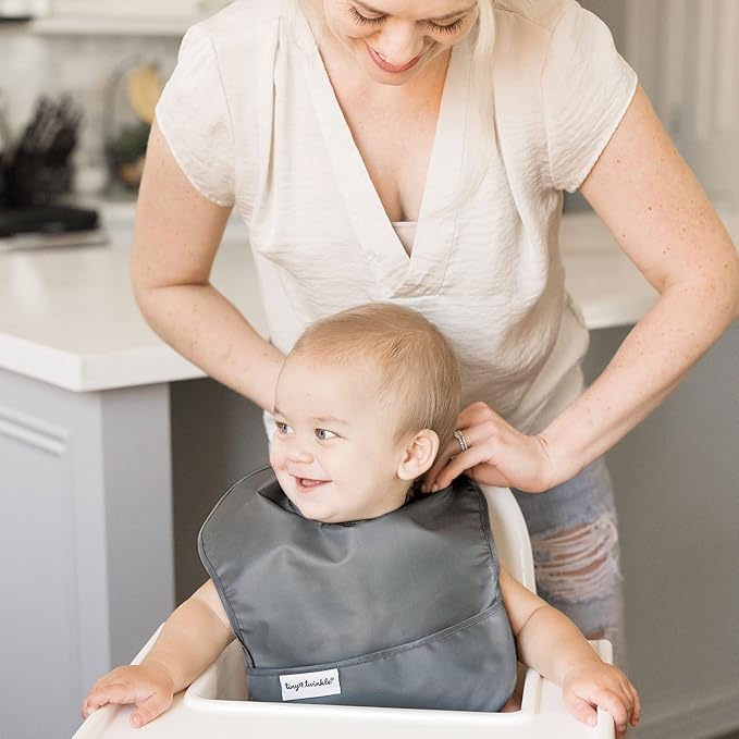 Tiny Twinkle Mess Proof Baby Bibs for Eating – Waterproof, Wipeable Toddler Bibs with Pocket – Baby Food Bibs for Girls & Boys(3 Pack,Olive. Slate)