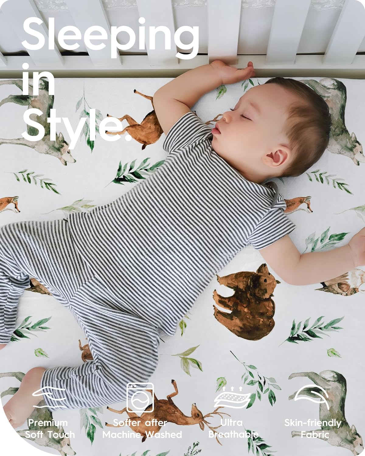 Premium Soft Crib Sheets for Boys, Ultra Breathable Crib Fitted Sheet, Super Stretchy Baby Bed Sheets 28''x52''x9'' Extra Deep Pocket