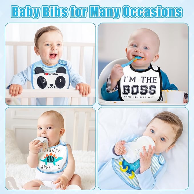 Cotton Waterproof Baby Bibs - 24Pcs Adjustable Hook Loop Closure Bib for Feeding Teething Drooling Eating, 6-12 Months