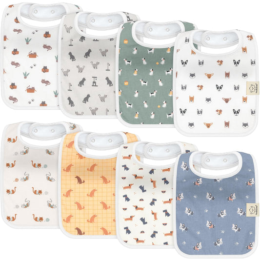 KeaBabies 8-Pack Organic Baby Bibs for Boys, Girls - Super Absorbent Cotton Drool Bibs for Baby Girl & Boy, Teething Toddler, Drooling Newborn, Ultra Soft & Machine Washable (Pets & Paws)