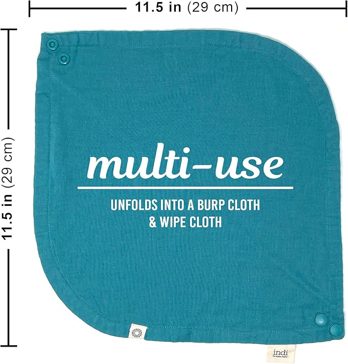Kishu Baby Indi - Fairtrade Organic Baby Bibs for Girls or Boys - Rounded, 4-Way Reversible, 8 Layer Muslin Drool Bibs