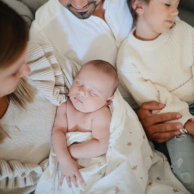 mushie Muslin Baby Swaddle Blanket | 100% Organic Cotton (Sparrow)