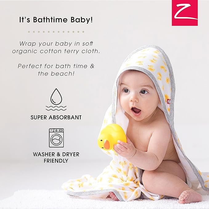 Zutano Hooded Baby Towels, Organic Cotton Baby Bath Towel, Ultra Soft and Absorbent Baby Towel for Newborn and Infant | Girl, Boy, and Unisex Towel Set, Strawberries, 2-Pack