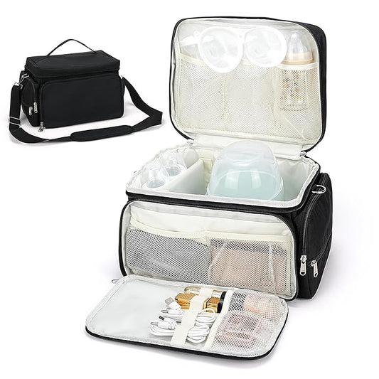Breast Pump Bag Compatible with Spectra S1 and S2, Breast Pump Carrying Bag with Waterproof Mat Breast Pump Storage Bag for Essentials and Accessories, Black