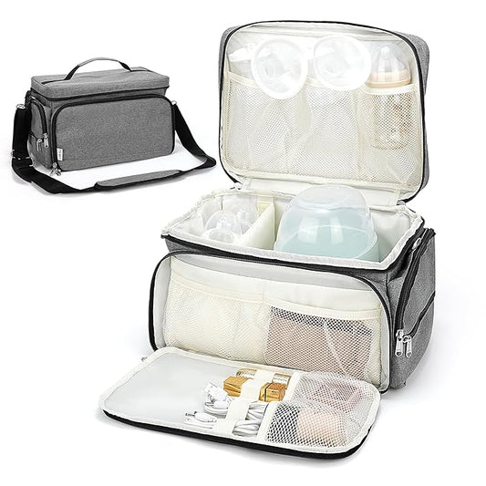 Breast Pump Bag Fit for Spectra S1 and S2, Breast Pump Storage Bag with Waterproof Mat Pumping Bag for Moms Work Travel, Grey