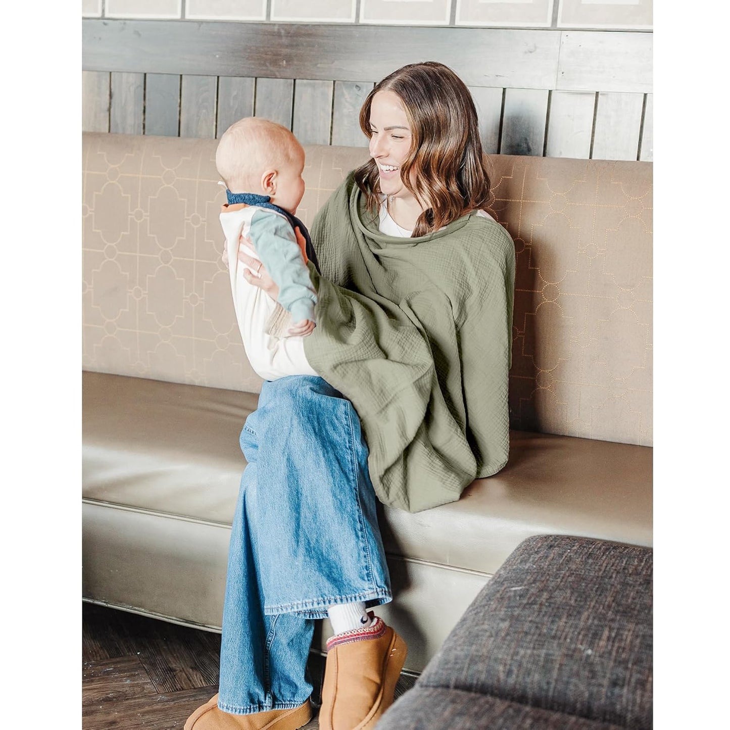 Konssy 2-Pack Muslin Nursing Cover Up for Breastfeeding Moms with Rigid Hoop, 100% Cotton, Lightweight & Breathable Breastfeeding Cover, Adjustable & Comfort