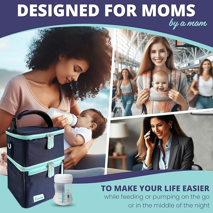 Cool Insulated Breast Milk Cooler Bag with Dual Sections, Non-Toxic, Perfect for Day Care Bottles and Pumping Working Traveling Moms to Keep Breast Milk Cold and Fresh On The Go