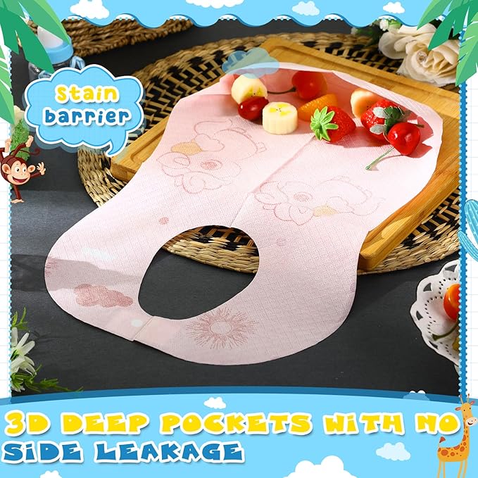 100/200 Pcs Disposable Baby Bibs Bulk Travel Feeding Bib Soft Food Catcher Pocket for Toddlers Girls Boys