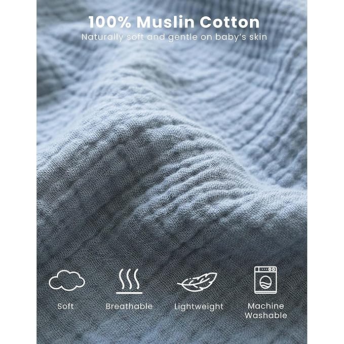 Konssy Muslin Baby Sleep Sack 6-12 Months 0.8 TOG, 2 Pack 100% Cotton Wearable Blanket for Babies, 2-Way Zipper Breathable Sleeping Sack Infant Toddler Essentials for Girls and Boys (Star, Blue)