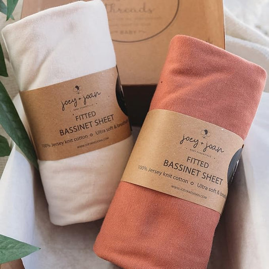 Bedside Sleeper Bassinet Fitted Sheets 33x20 for Maxi COSI Iora, Koola Baby, Baby Joy, Angelbliss, Kidsclub Bedside Bassinet – 100% Jersey Cotton – Beige + Rusty Brown – 2 Pack