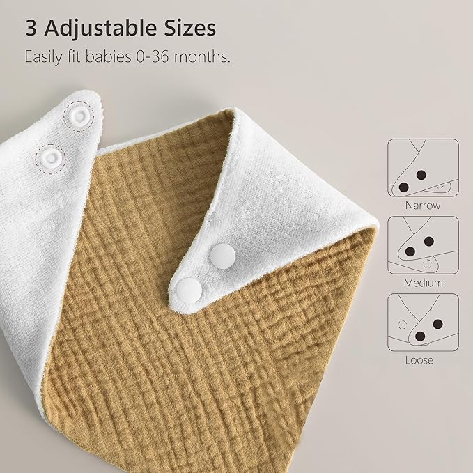 Bearmoss Muslin Baby Bibs 8 Pack Soft Bandana Bibs for Drooling & Teething, Absorbent Burp Cloths with Adjustable Snaps