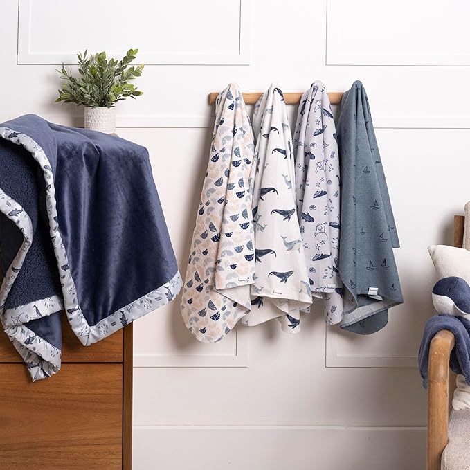 Gerber Unisex Baby 100% Cotton Flannel Receiving Blankets 30x30 Inches (Pack of 4), Coastal Calm, One Size