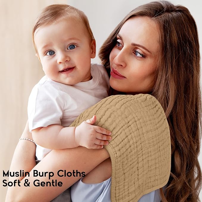 Muslin Burp Cloths for Baby 100% Cotton Burping Cloths for Boys Girls Large 20''X10'' Extra Soft and Absorbent 12 Pack - Gradient Khaki