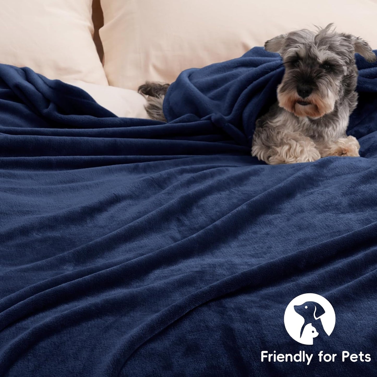 PHF Ultra Soft Fleece Blanket Queen Size, No Shed No Pilling Luxury Plush Cozy 300GSM Lightweight Blanket for Bed, Couch, Chair, Sofa Suitable for All Season, 90" x 90", Navy Blue