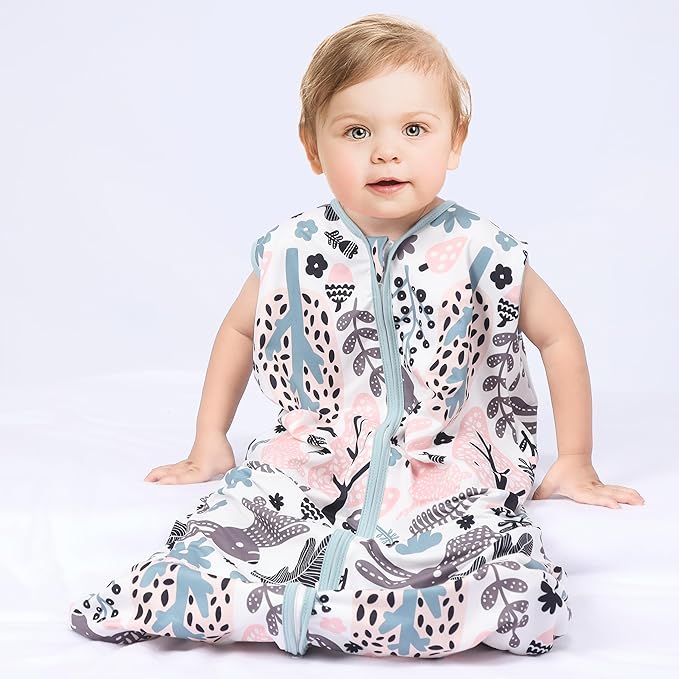 Baby Sleep Sack 12-18 Months 3 Pack Baby Wearable Blanket 100% Rayon Cotton 2-Way Zipper Toddler Sleeping Sack .Comfy Soft Lightweight TOG 0.3 (Rabbit&Rocks&Green,)