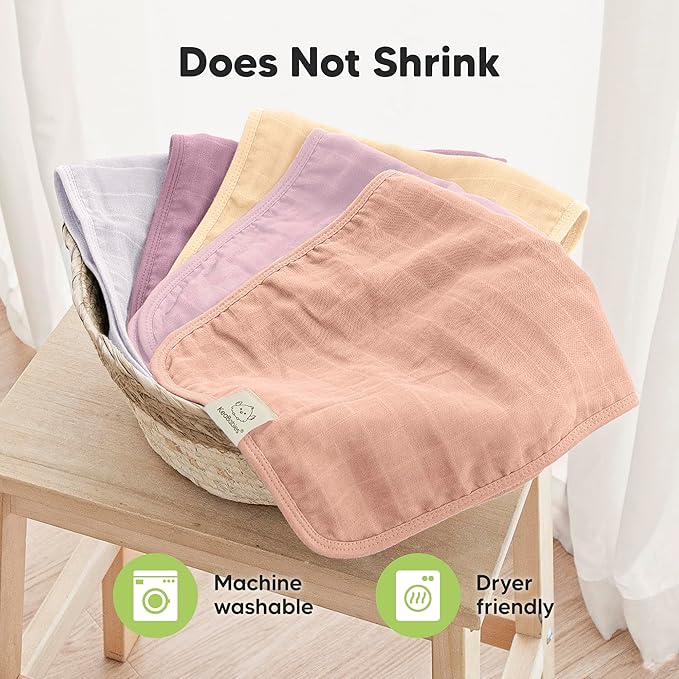 5-Pack Cotton Muslin Burp Cloths Baby Girls, Boys - Soft & Absorbent Spit Up Burp Rags, Large Muslin Towel, Cotton Wash Cloths for Babies, Newborn, Infant, No Shrink,Durable (Lavender)