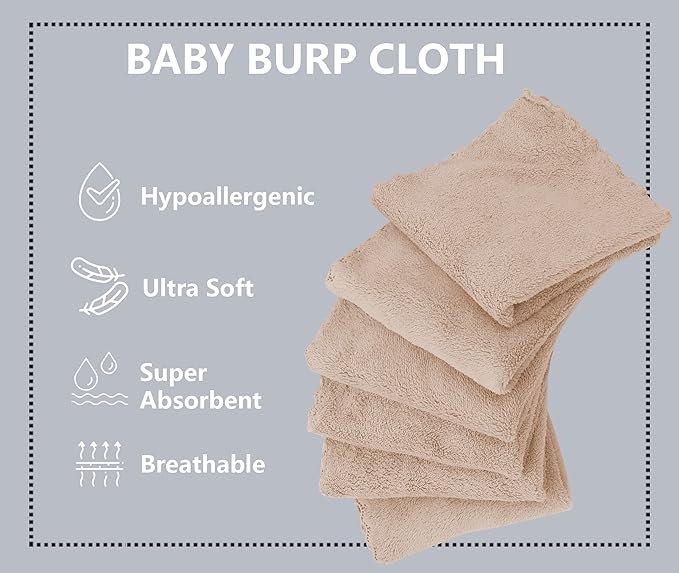 8 Pack Burp Cloths for Baby - 20" by 10" Ultra Absorbent Burping Cloth, Newborn Towel - Milk Spit Up Rags - Burpy Cloths for Unisex, Boy, Girl - Burp Cloths Set (Brown)