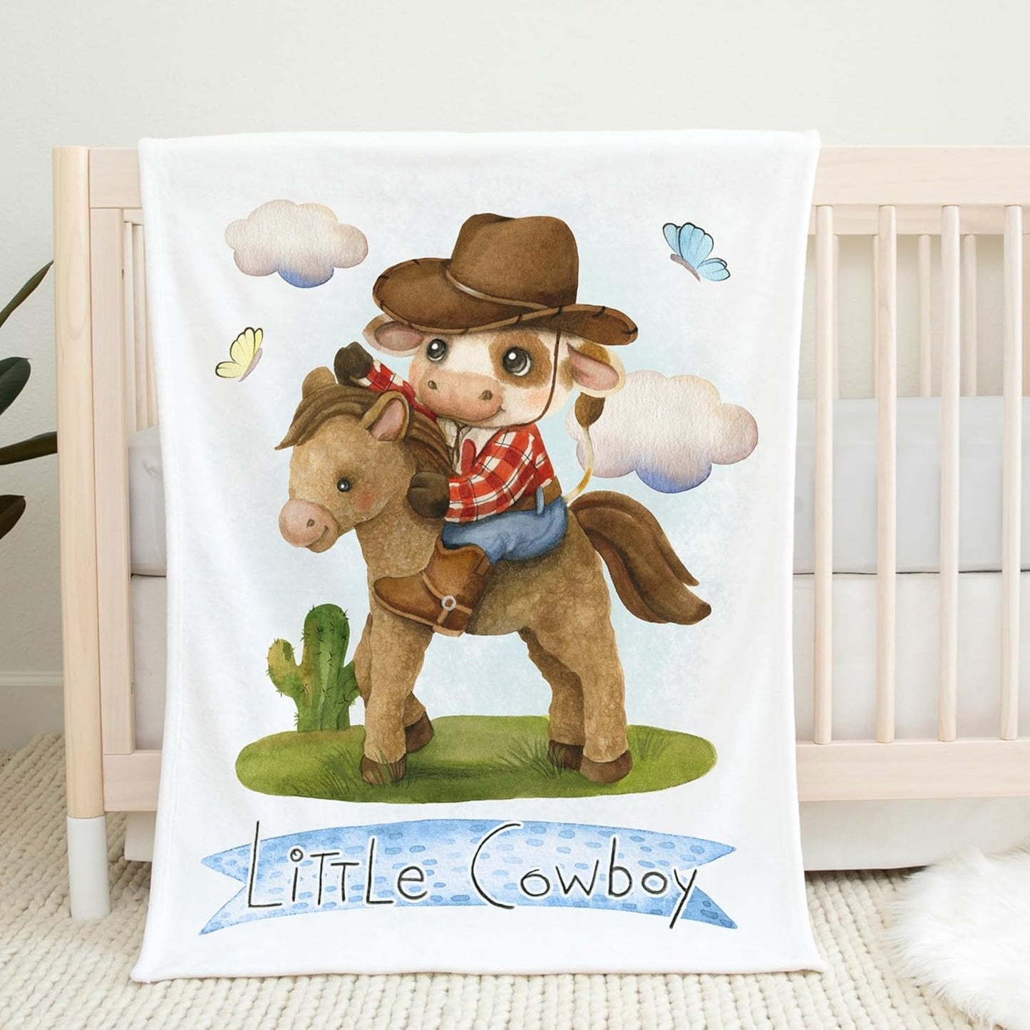 UNIQUE Little Cowboy Ultra Soft Fleece Baby Blanket 30x40in, Cute Cowboy Baby Blanket, Boy