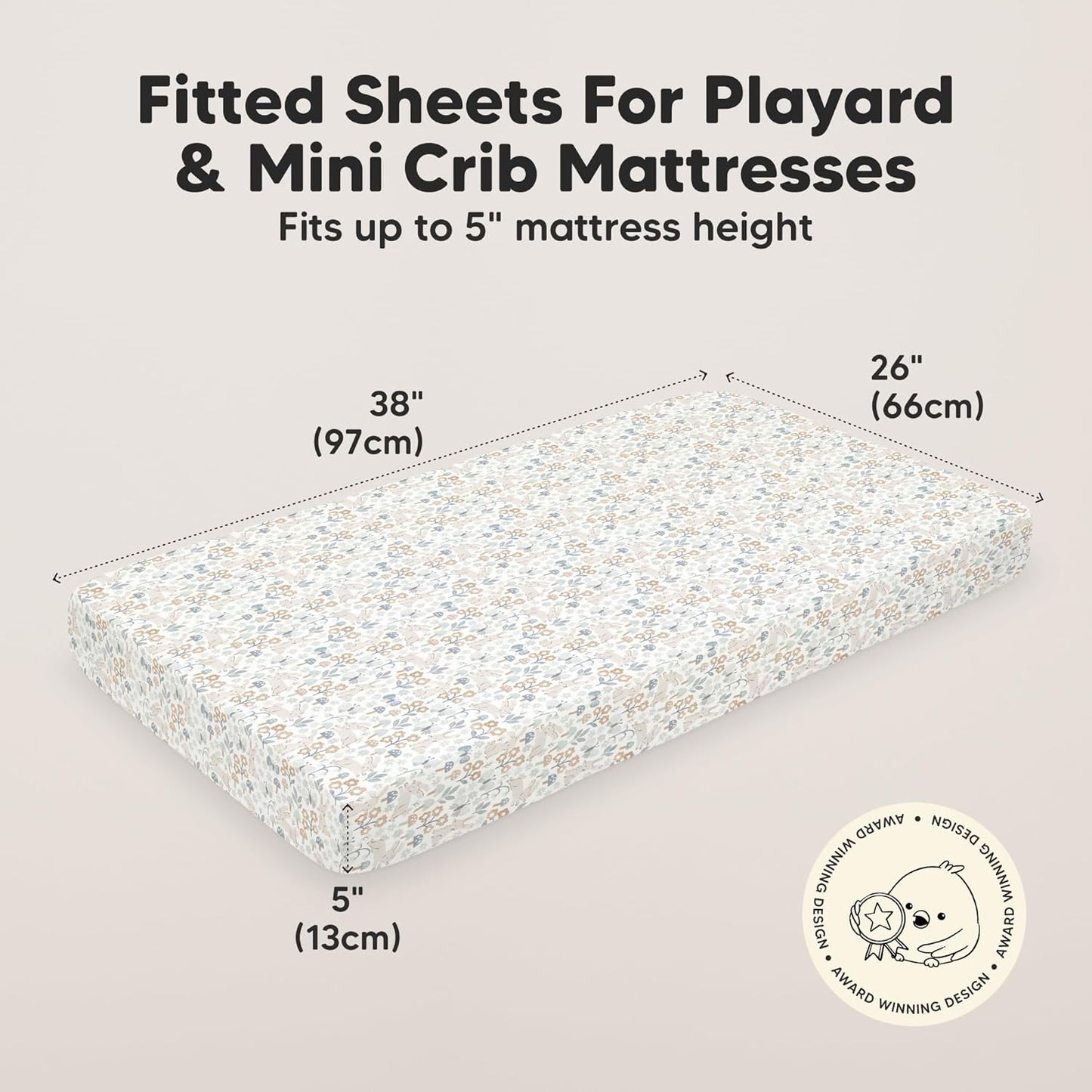 2-Pack Mini Crib Sheets Fitted - 38x26 Pack N Play Sheets for Pack and Play Mattress, Organic Cotton, Soft & Breathable Playard Bedding, Neutral Mini Toddler Bed Cover for Boys, Girls (Prairie)
