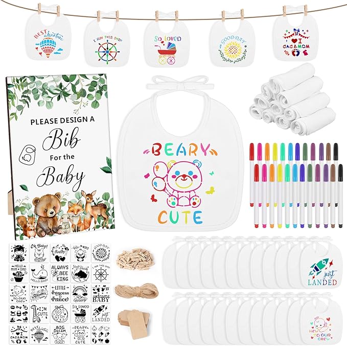 Baby Shower Game Sign Blank Bib DIY Set Newborn Essentials Stuff