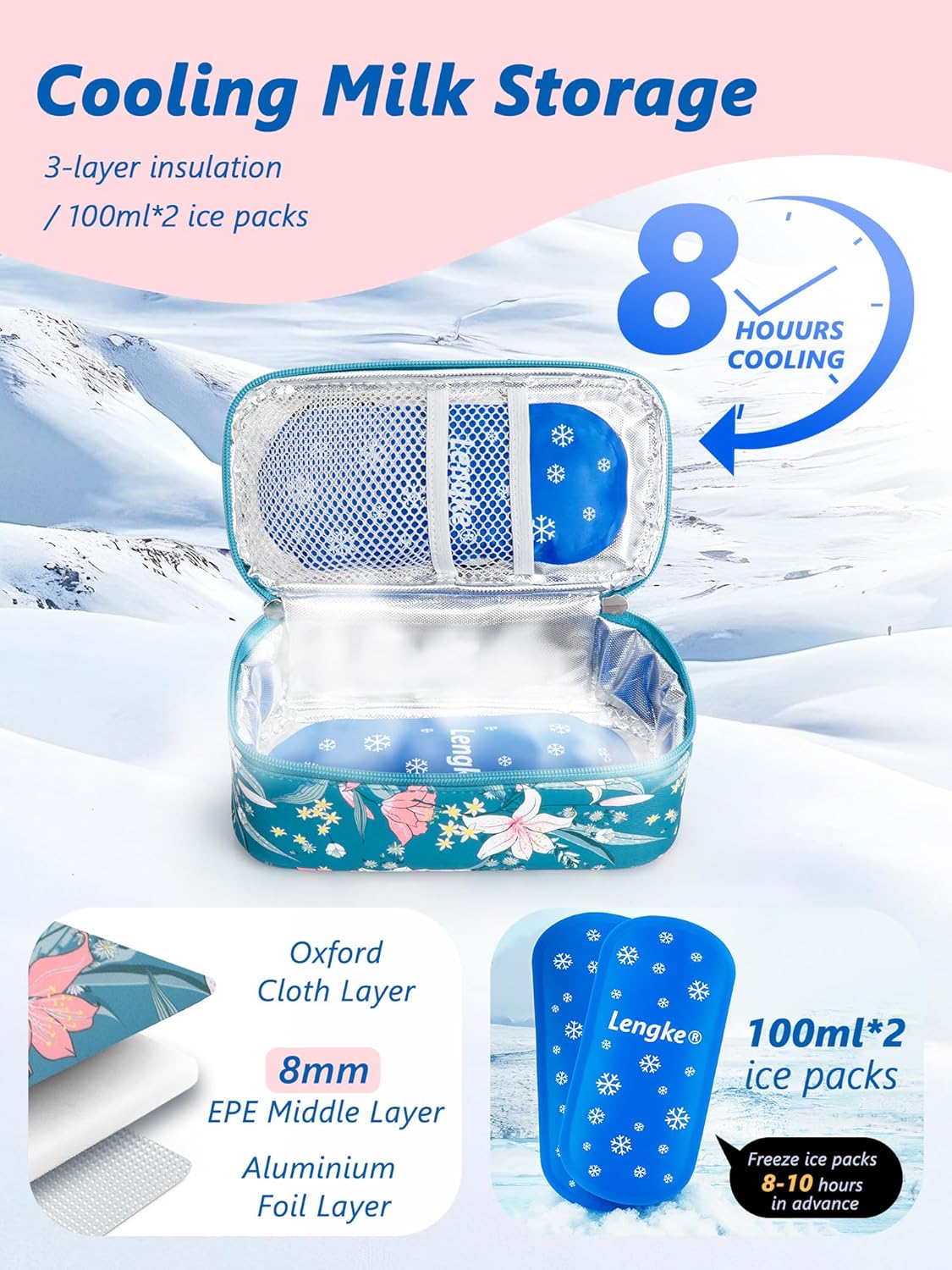 DawnBox Breast Milk Cooler Travel Bag with Real-Time Temp Display - Holds 20oz Breastmilk Storage Bag & Cooling, Portable Breast Milk Cooler Bags with 2 Ice Packs for Breastmilk Storage