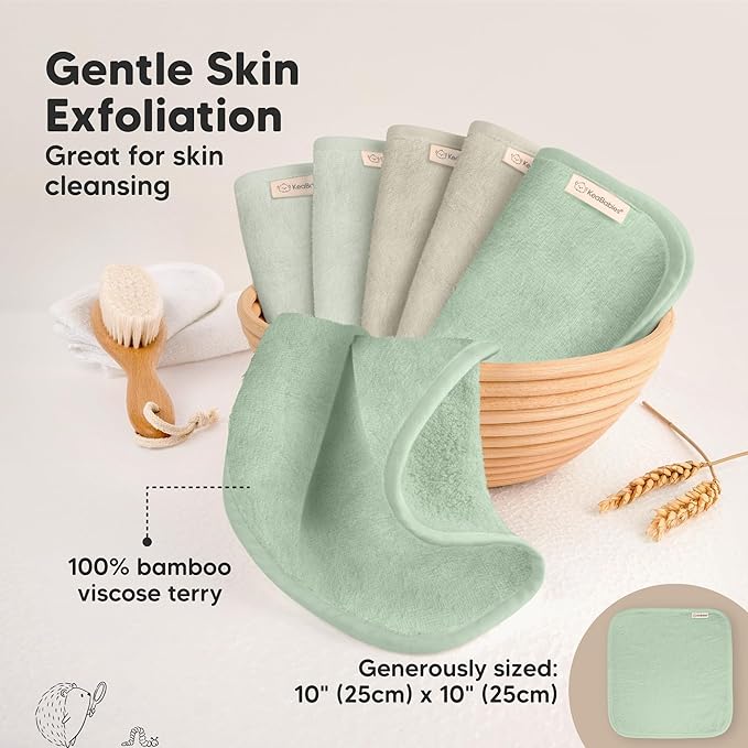 6-Pack Baby Washcloths - Soft Absorbent Viscose from Bamboo Wash Cloths for Babies, Kids, Toddlers, Infant, Newborn Bath Towels, Gentle on Sensitive Skin, 10x10 Reusable Face Towels (Hills)