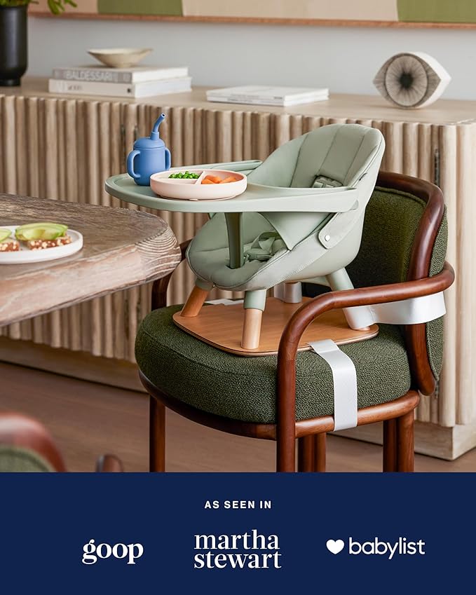 Lalo The 3-in-1 High Chair Kit - Convertible Wooden High Chair for Babies & Toddlers with Infant Support, Cushion, Booster Conversion Kit & Play Legs, Adjustable Footrest - Coconut