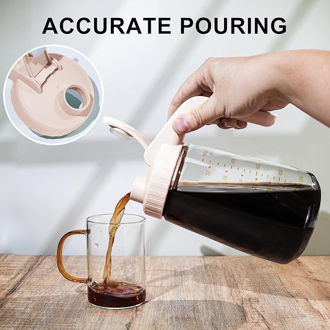 34oz Breast Milk Pitcher, Breast Milk Storage Containers for Fridge, Breastfeeding Essentials with Sealing Ring, No Leak Glass Pitcher with Handle and Lid for Ice Tea Juice Pink