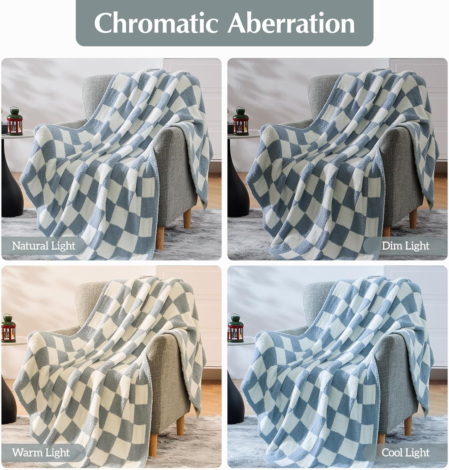 WRENSONGE Checkered Throw Blanket, Grey Blue Soft Cozy Fluffy Warm Hand Made Throw Blankets for Couch, Sofa, Chair, Bed, Camping, Picnic, Travel Lightweight Bed Blanket - 60"*80"