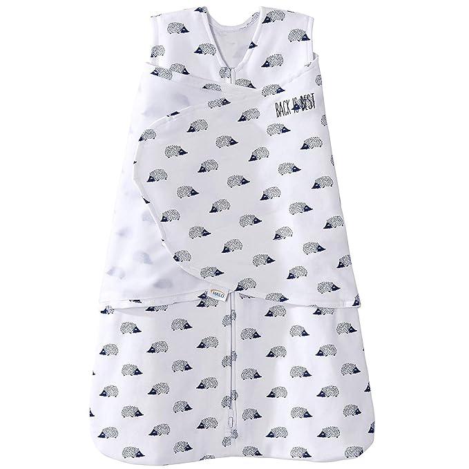 HALO 100% Cotton Sleepsack Swaddle, 3-Way Adjustable Wearable Blanket, TOG 1.5, Navy Hedgehog, Small, 3-6 Months
