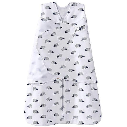 HALO 100% Cotton Sleepsack Swaddle, 3-Way Adjustable Wearable Blanket, TOG 1.5, Navy Hedgehog, Small, 3-6 Months