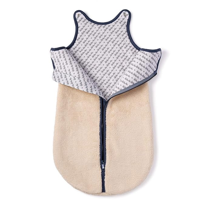 baby deedee Sleep Nest Teddy Baby Sleeping Bag, Oatmeal Navy, Small (0-6 Month)