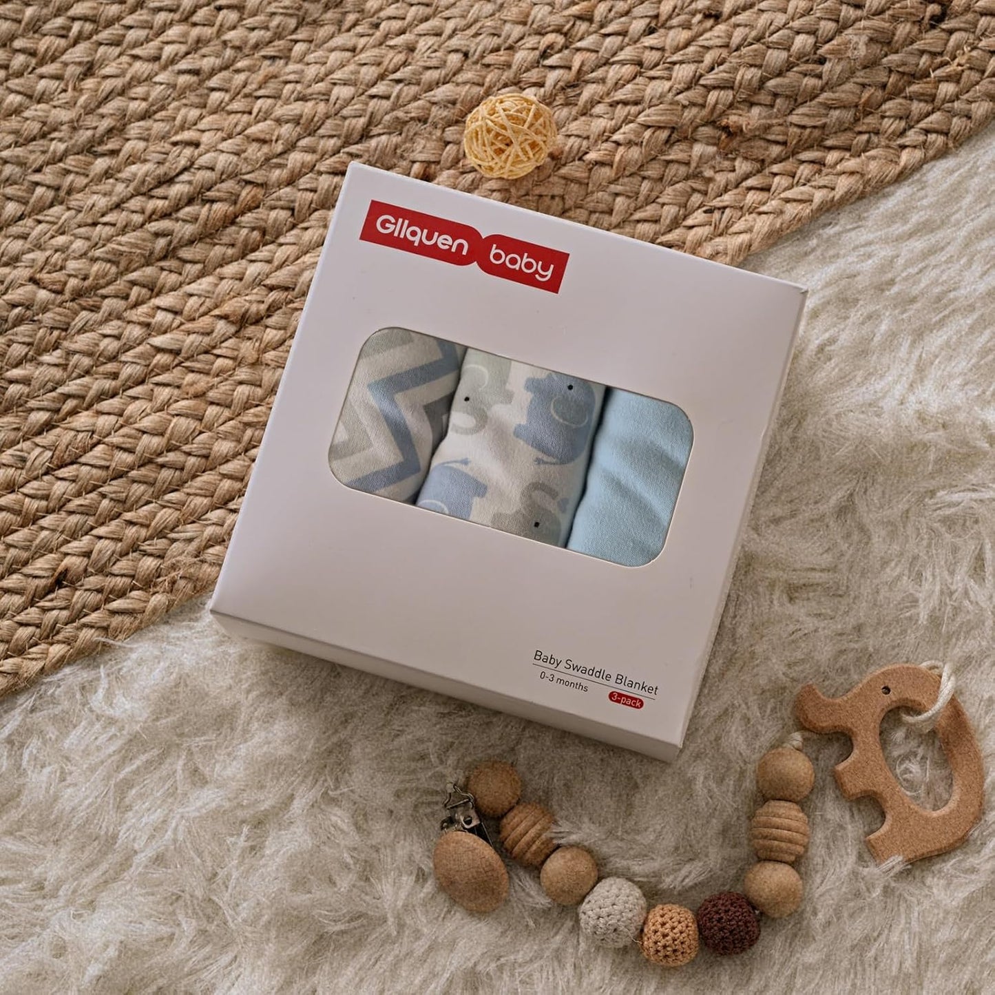 GLLQUEN BABY Swaddle Sleep Sack - 3 Pack Infant Swaddles for Newborn, Baby Swaddling Sack 0-3 Months, Ergonomic Newborn Swaddle Blanket for Baby Boy and Girl, Blue & Elephants