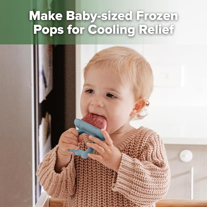 Haakaa Chilly Monster Breastmilk Popsicle Molds, Silicone Popsicle Molds for Baby Teething Relief, BPA Free Frozen Breast Milk Teether Popsicle Maker & Ice Pop Molds for Infant 6m+(Sky Blue + Mustard)