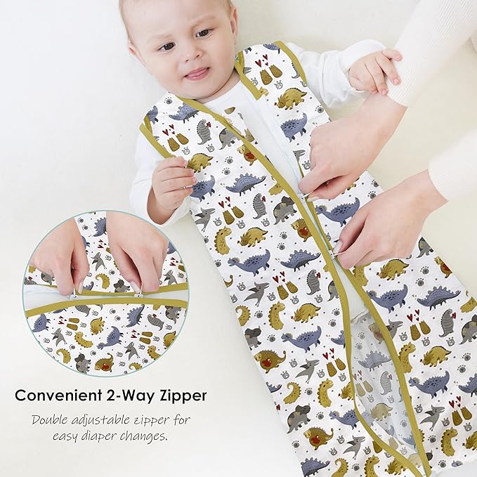 Cute Castle Baby Sleep Sack 12-18 Months - Lightweight 100% Cotton 2-Way Zipper TOG 0.5 Infant Wearable Blanket, Newborn Essentials Toddler Sleep Clothes, 3 Pack(Honey, Dinosaurs, Letters)