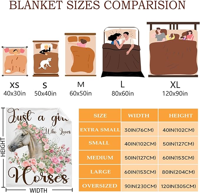 Just A Girl Who Loves Horses Blanket for Baby Girls Flowers Animals Throw Blanket for Boys, Lightweight Cute Horse Soft Flannel Blankets for Kids Gifts, 30x40 Inches