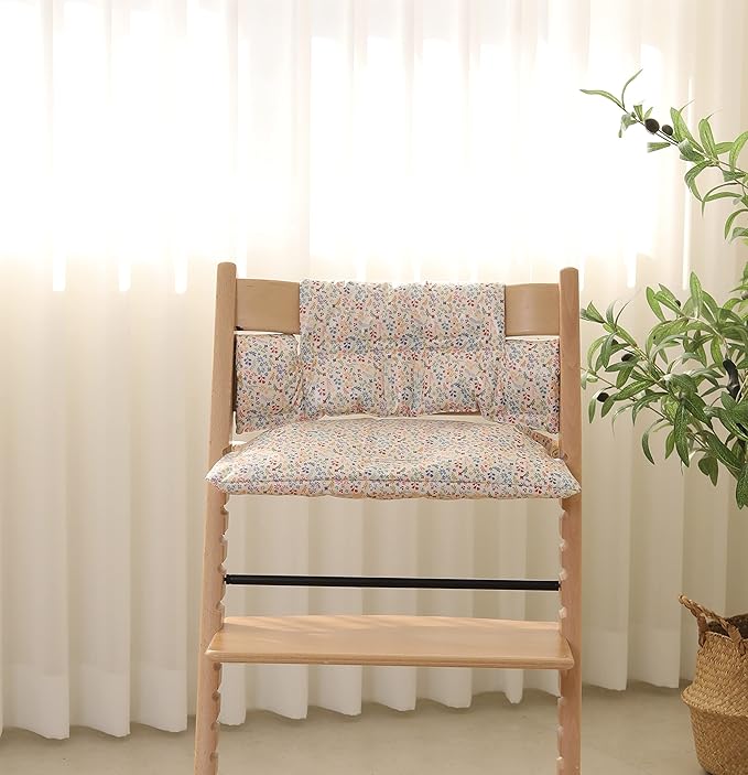 Waterproof Cotton Cushion Set, Stokke Tripp Trapp Compatible, 100% Cotton, Flower Garden, 12.0x16.5 inches, 49.5 Counts